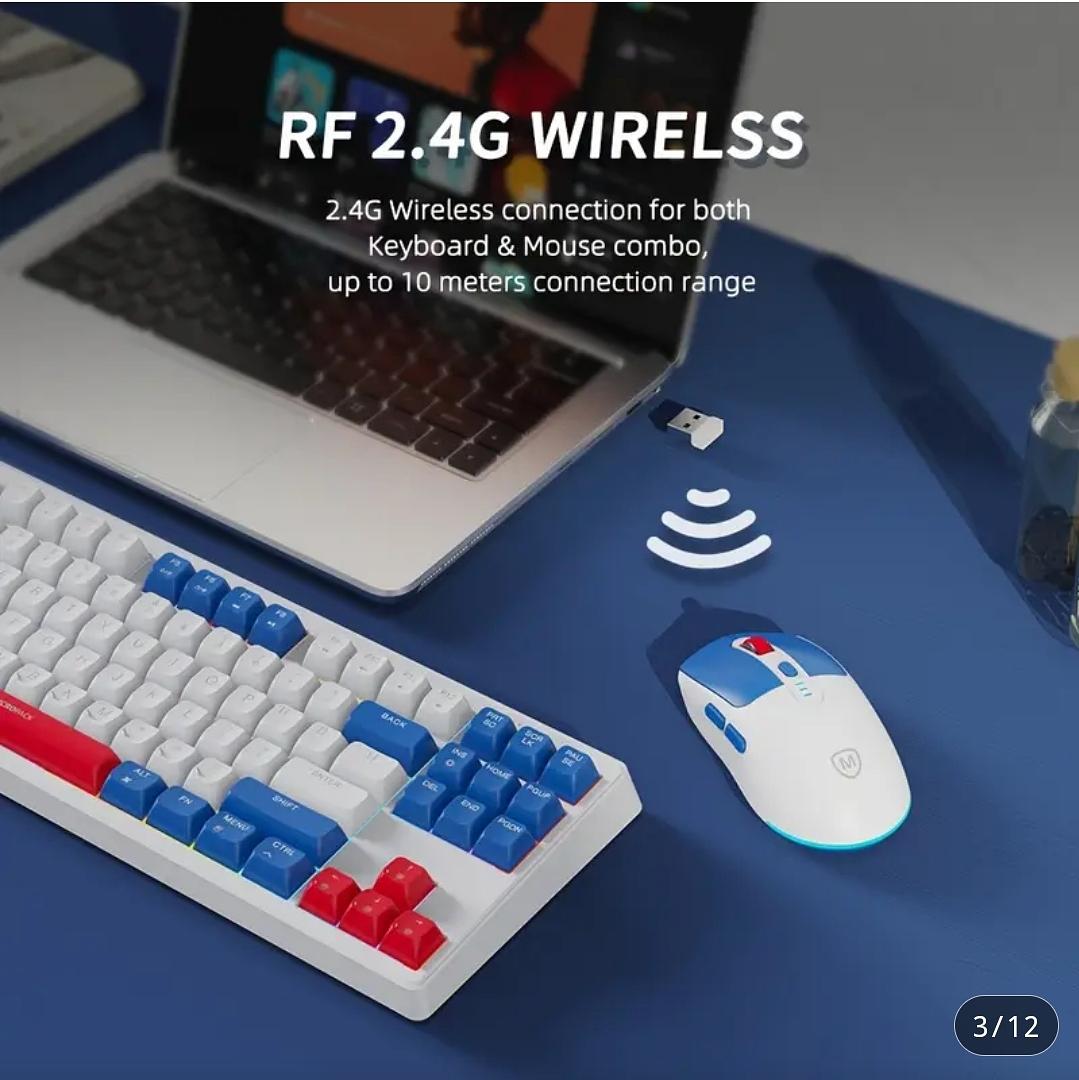computadoras y laptops - Teclado y mouse inalámbricos recargables 2.4G con iluminación de fondo RGB 2