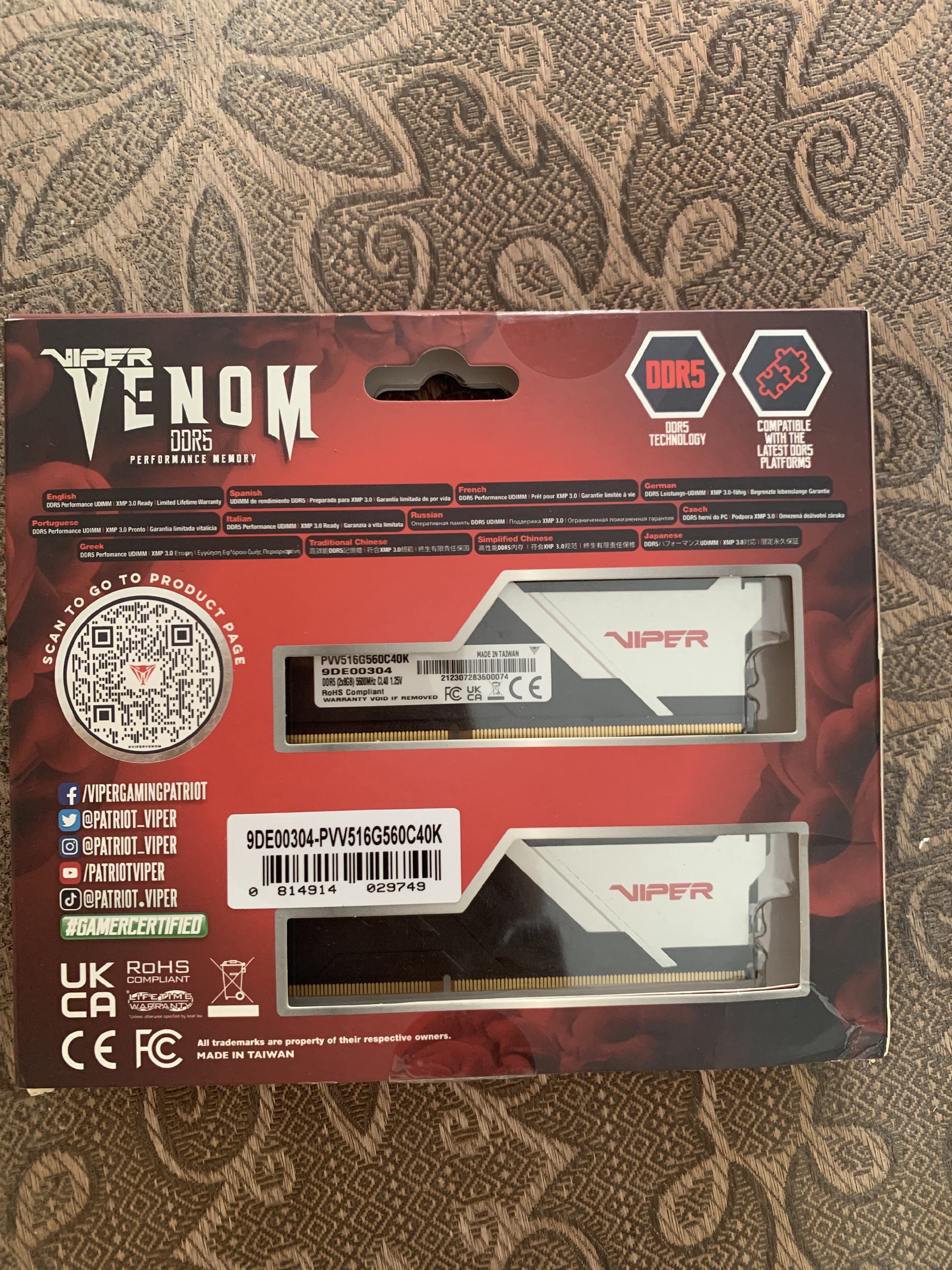 computadoras y laptops - MemoriasRAMVIPERVENOMDDR516GB Kit(2x8GB)5600MT/Scompatiblecon Intel XMP/AMD Expo 1