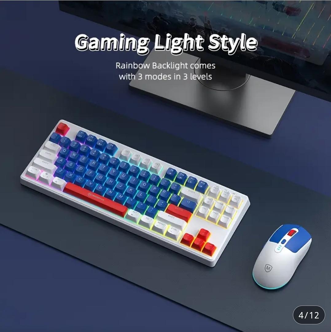 computadoras y laptops - Teclado y mouse inalámbricos recargables 2.4G con iluminación de fondo RGB 3