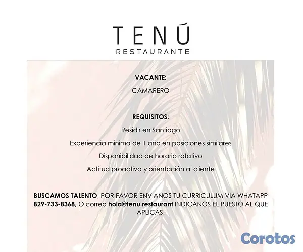 empleos disponibles - CAMARERO RESTAURANTE