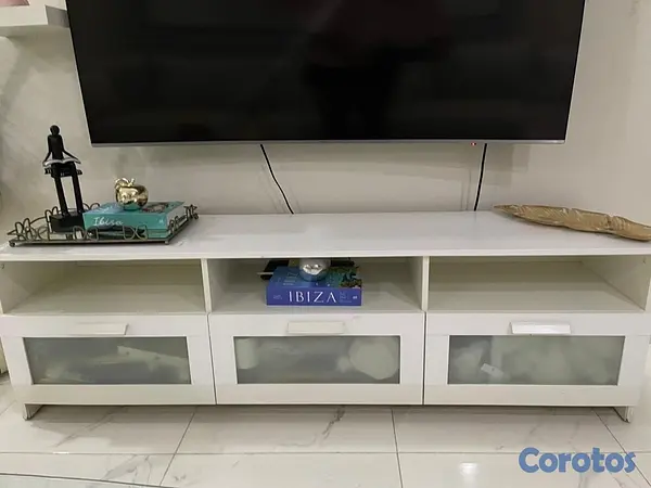 muebles y colchones - Mueble de televisión moderno, color blanco con compartimentos  4