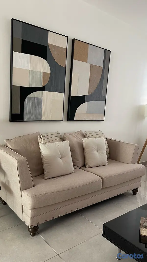 muebles y colchones - Juego de Sofás Beige Modernos (2 piezas) 7