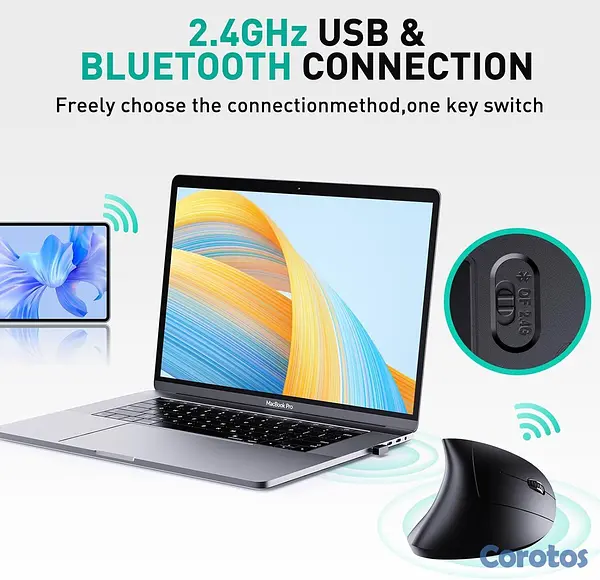 computadoras y laptops - Mouse vertical ergonómico inalámbrico recargable  3