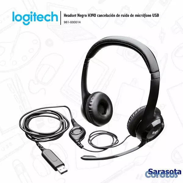 camaras y audio - Logitech Audífono H390 con micrófono USB Negro (98 4