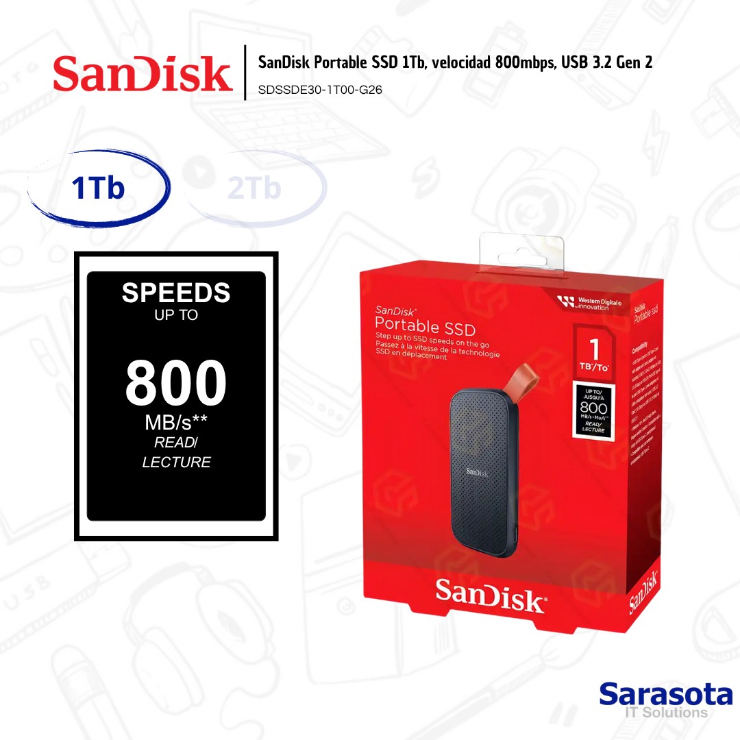 accesorios para electronica - SanDisk Portable SSD 1Tb, 800mbps USB 3.2 0