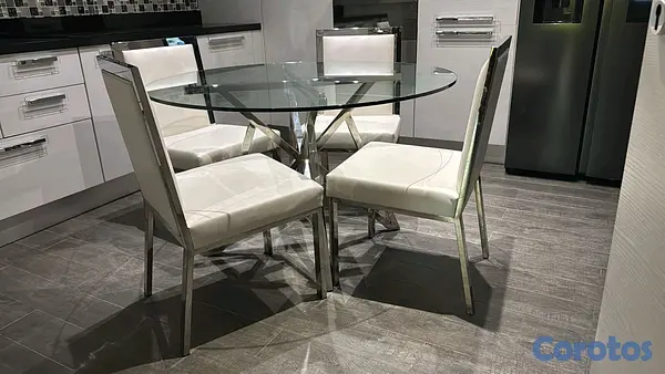 muebles y colchones - Base de mesa de comedor, más 4 sillas. ( Base en acero inoxidable) 2