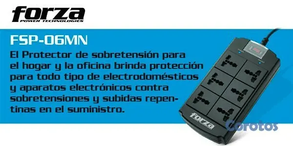 computadoras y laptops - PROTECTOR REGLETA FORZA - 5 SALIDAS - CON SUPRESOR DE PICO - 1250 JOULES - 120-2 1