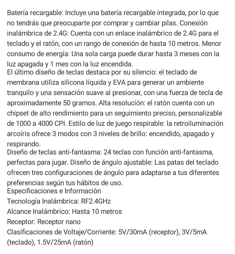 computadoras y laptops - Teclado y mouse inalámbricos recargables 2.4G con iluminación de fondo RGB 6