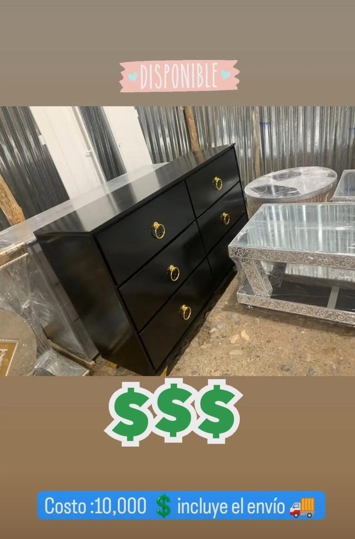 muebles y colchones - ✨Cajonera moderno en color negro con argollas doradas ✨ 0