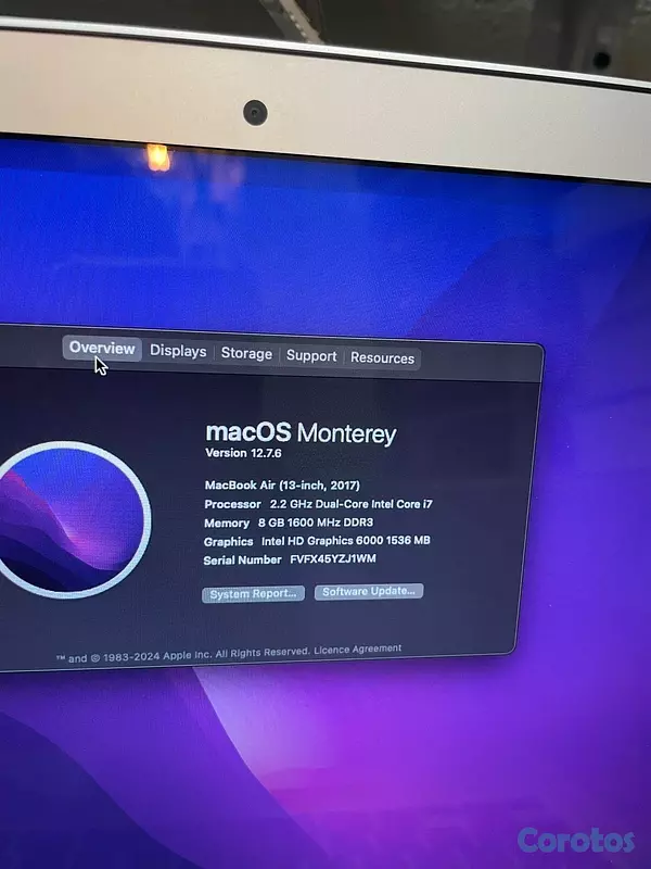 computadoras y laptops - macbook air 2017 i7 8+512GB 8