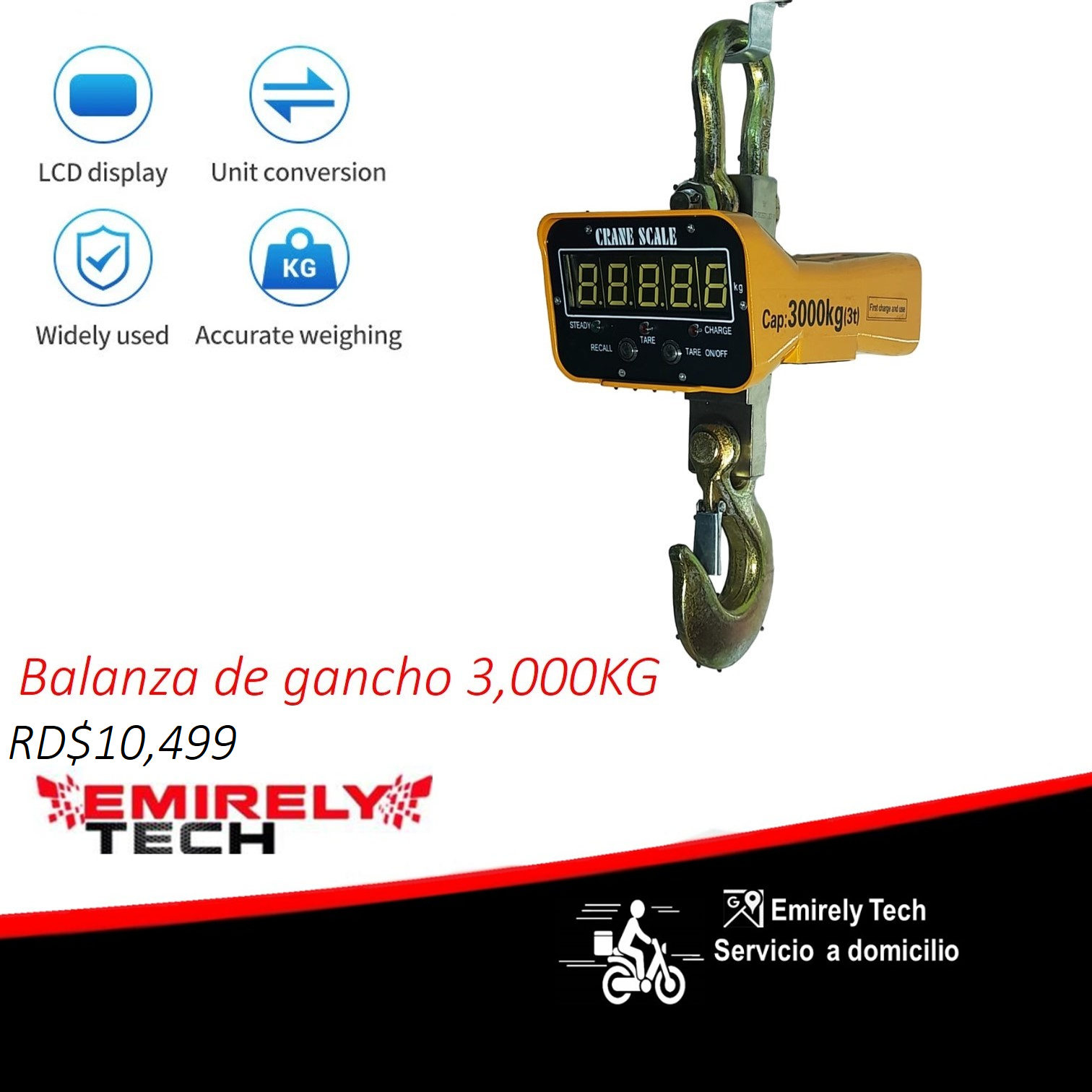 equipos profesionales - Balanza Digital Escala 3000Kg Peso gancho colgante