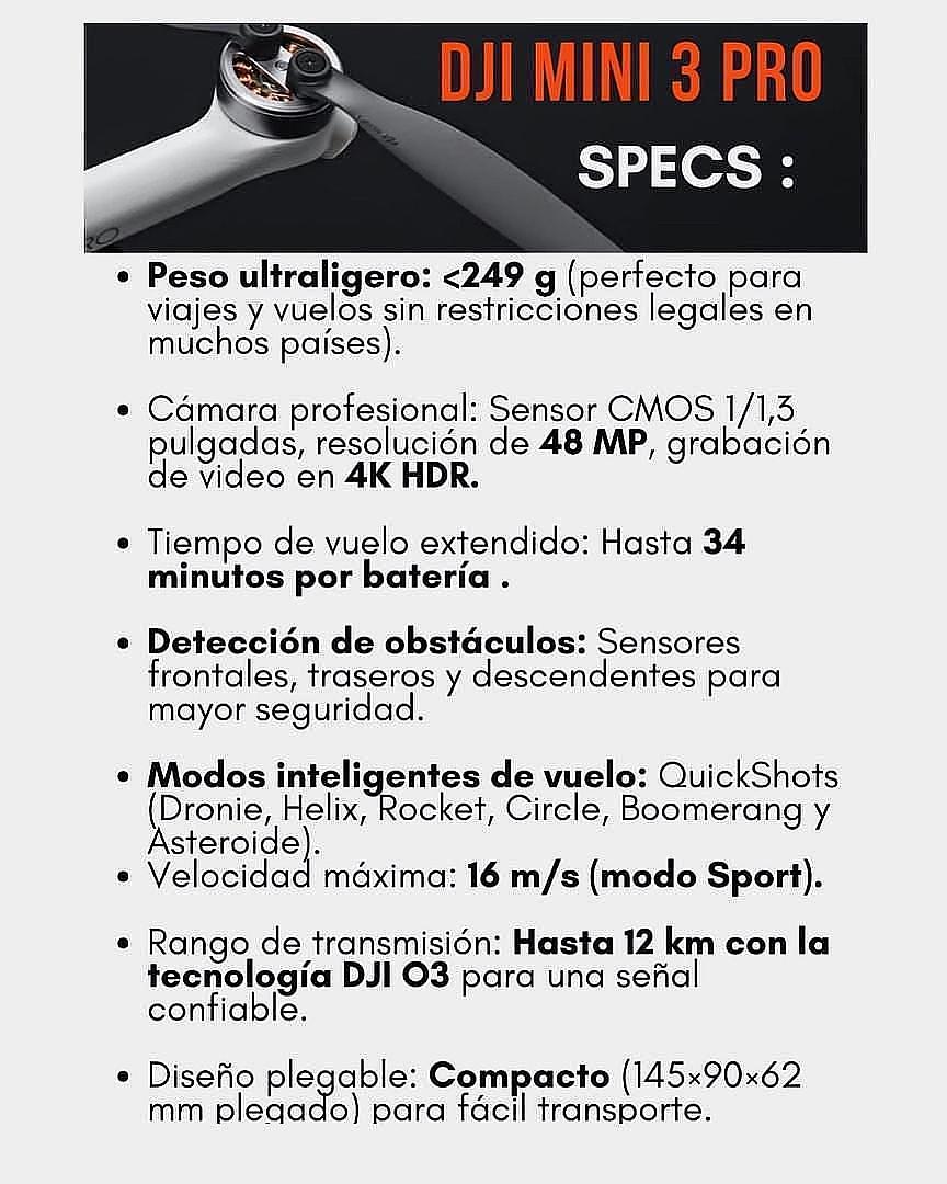 camaras y audio - Drone DJI MINI 3 PRO - 4k, 48 MP 3 baterías , Control RC Integrado 8