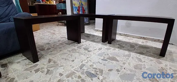 decoración y accesorios - Set de 3 taburetes elegantes de madera de caoba (2 4