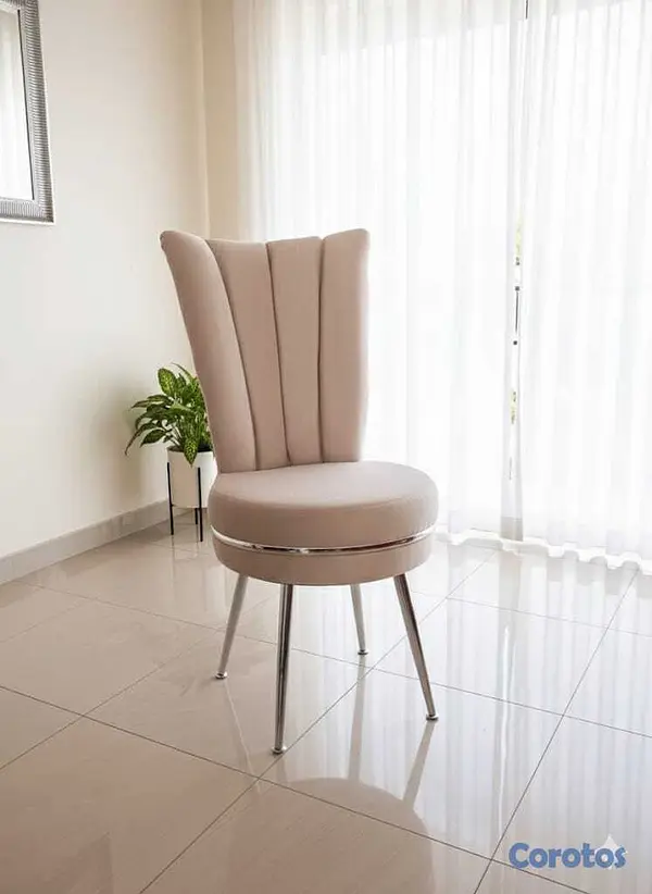 muebles y colchones - Comedor de 6  sillas, tono crema  y metal  platiad 4