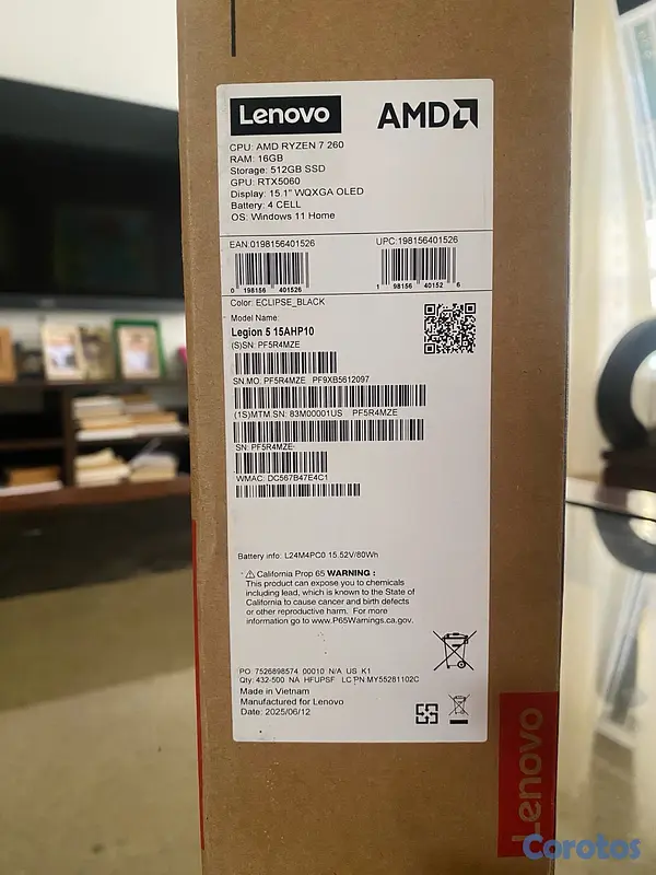 computadoras y laptops - LAPTOP LENOVO LEGION 5 RYZEN 7 RTX 5060 16GB RAM  4