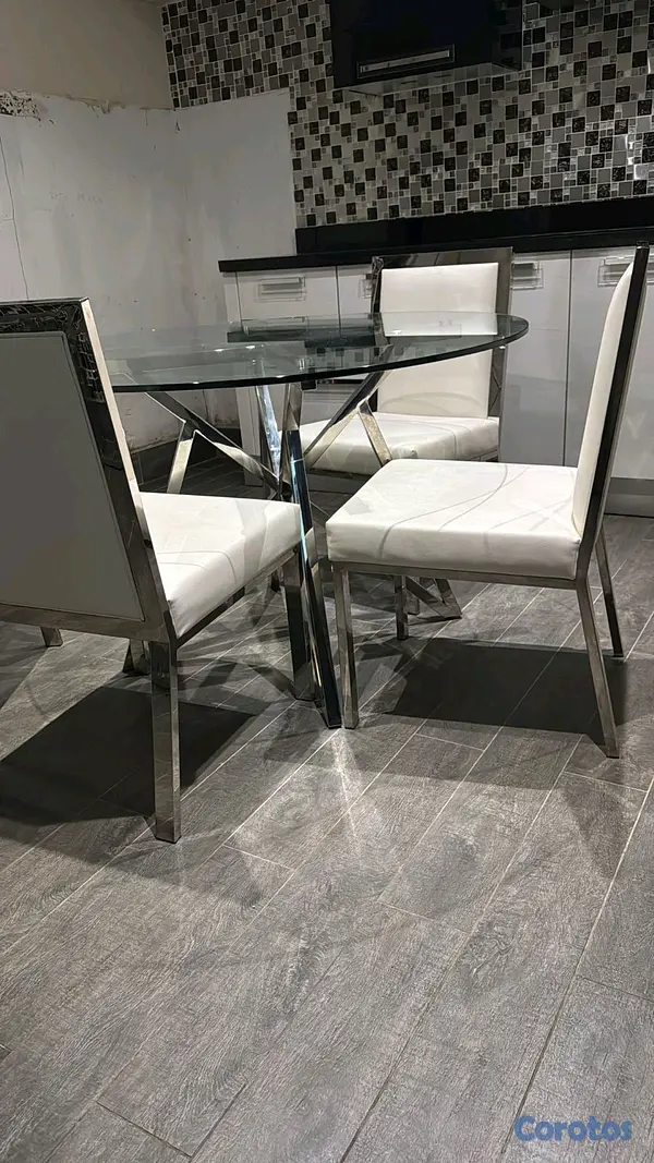 muebles y colchones - Base de mesa de comedor, más 4 sillas. ( Base en acero inoxidable) 3