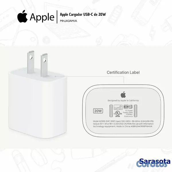 accesorios para electronica -  Apple Cargador 20W USB-C MHJA3AM/A 2