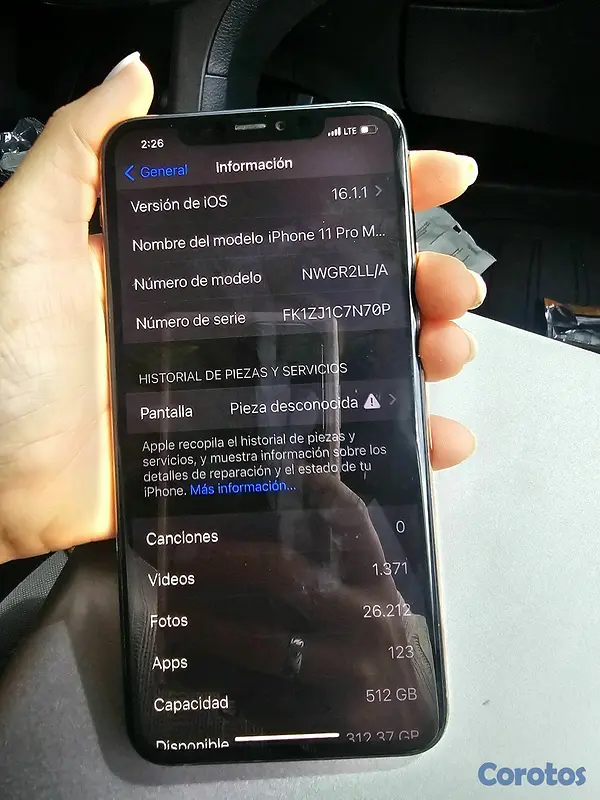 celulares y tabletas - Iphone 11 pro max factory 512gb 81% de batería  7